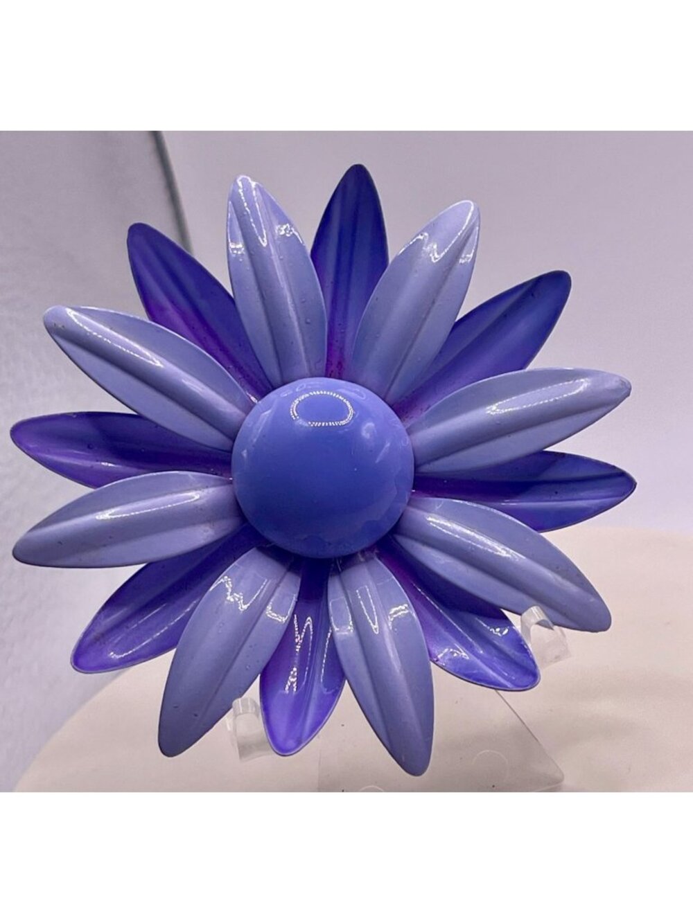 Vintage 60s Purple & Lavender Enamel Flower Power Brooch Retro Pop Art Style Lar